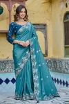 38MODERN PURE SILK THREAD & SEQUENCE EMBROIDERY WORK SAREE WITH UNSTITCHED BLOUSE WEDDING WEAR WHOLESALE PRICE ETHNIC GARMENT (18)
