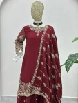3ATTRACTIVE CHINON SILK EMBROIDERY CODING SEQUENCE ZARI WORK TOP PALAZZO WITH DUPATTA FESTIVE WEAR WHOLESALE PRICE ETHNIC GARMENT (49)
