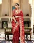 ATTRACTIVE LICHI SILK JACQUARD WORK SAREE WITH UNSTITCHED BLOUSE RED
