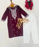 3ATTRACTIVE RAYON EMBROIDERY WORK TOP PENT SET OFFICE WEAR WHOLESALE PRICE ETHNIC GARMENT (2)