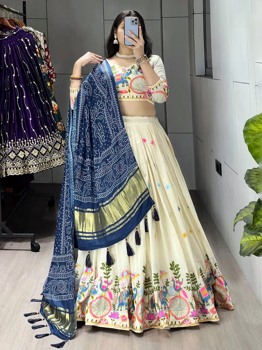 3DESIGNER COTTON EMBROIDERY WORK LEHENGA CHOLI WITH DUPATTA WEDDING WEAR WHOLESALE PRICE ETHNIC GARMENT (10)