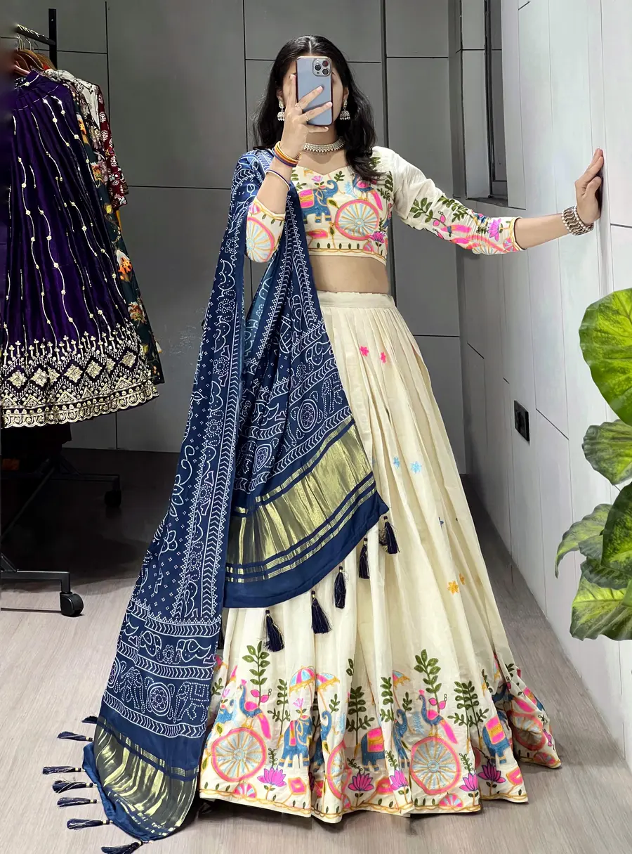 3DESIGNER COTTON EMBROIDERY WORK LEHENGA CHOLI WITH DUPATTA WEDDING WEAR WHOLESALE PRICE ETHNIC GARMENT (11)