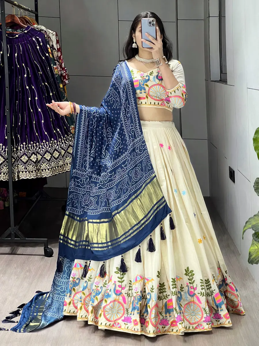 3DESIGNER COTTON EMBROIDERY WORK LEHENGA CHOLI WITH DUPATTA WEDDING WEAR WHOLESALE PRICE ETHNIC GARMENT (9)