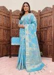 DESIGNER DOLA SILK ZARI MEENAKARI WOVEN PALLU WITH HEAVY WOVEN BORDER WORK SAREE WITH UNSTITCHED BLOUSE SKY