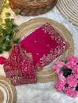 3DESIGNER FENDY SATIN EMBROIDERY SEQUENCE WORK HEAVY BORDER WITH BUTTI WORK SAREE WITH STITCHED BLOUSE WEDDING WEAR WHOLESALE PRICE ETHNIC GARMENT (9)