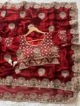 3DESIGNER FENDY SATIN EMBROIDERY WORK HEAVY BORDER WITH BUTTA WORK SAREE WITH STITCHED BLOUSE WEDDING WEAR WHOLESALE PRICE ETHNIC GARMENT (25)