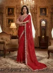 DESIGNER GEORGETTE BANDHEJ PRINT WITH CUTWORK LACE BORDER WORK SAREE WITH UNSTITCHED BLOUSE RED