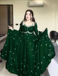 DESIGNER GEORGETTE THREAD WITH SEQUENCE WORK GOWN BOTTOM WITH DUPATTA GREEN