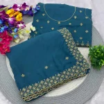 3DESIGNER GEORGETTE VAL SEQUENCE EMBROIDERY CONTRAST PALLU WORK SAREE WITH UNSTITCHED BLOUSE FESTIVE WEAR WHOLESALE PRICE ETHNIC GARMENT (28)