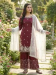 DESIGNER GMY SILK EMBROIDERY SEQUENCE WORK TOP PALAZZO WITH DUPATTA MAROON