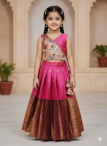 DESIGNER KANJIVARAM SILK ZARI WEAVING WORK KID'S LEHENGA CHOLI RANI