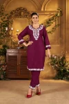 DESIGNER RAYON EMBROIDERY WORK TOP PENT SET WINE