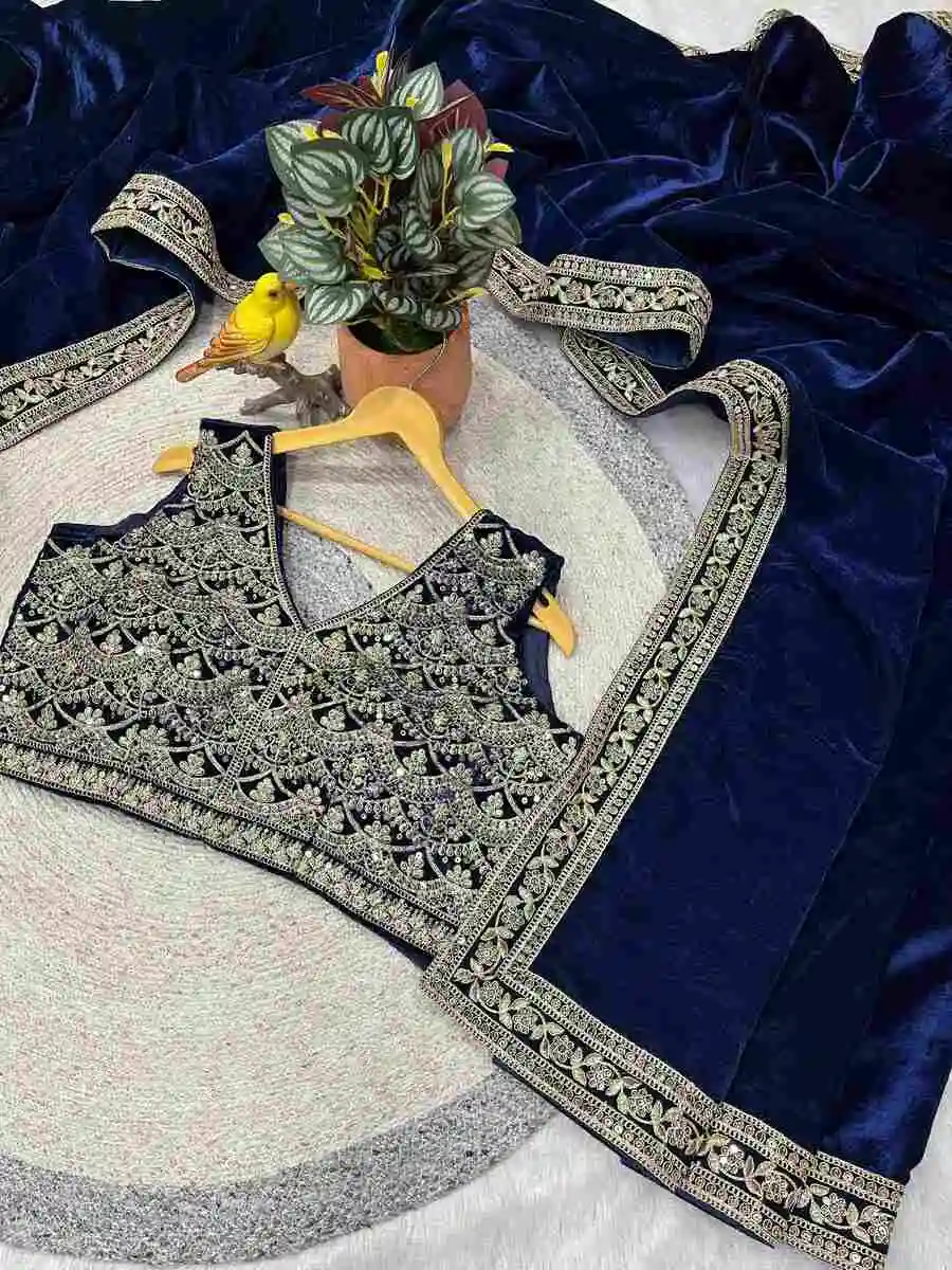 3DESIGNER VELVET PLAIN WITH EMBROIDERY SEQUENCE WITH JARI DORI EMBROIDERY WORK BORDER SAREE WITH STITCHED BLOUSE PARTY WEAR WHOLESALE PRICE ETHNIC GARMENT (30).jpg.webp