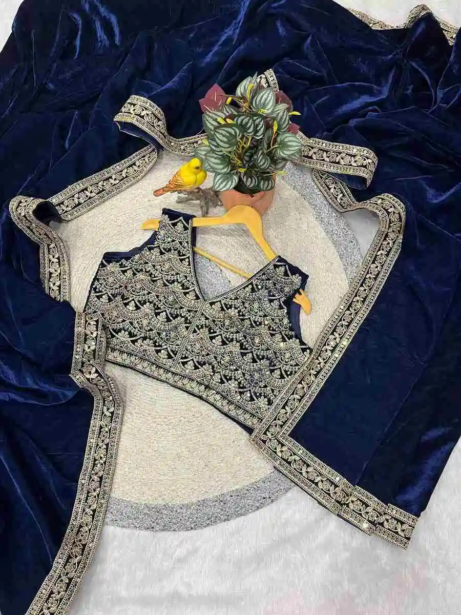 3DESIGNER VELVET PLAIN WITH EMBROIDERY SEQUENCE WITH JARI DORI EMBROIDERY WORK BORDER SAREE WITH STITCHED BLOUSE PARTY WEAR WHOLESALE PRICE ETHNIC GARMENT (31).jpg