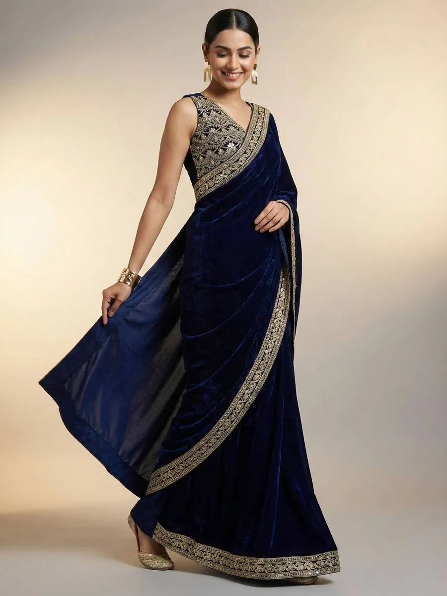3DESIGNER VELVET PLAIN WITH EMBROIDERY SEQUENCE WITH JARI DORI EMBROIDERY WORK BORDER SAREE WITH STITCHED BLOUSE PARTY WEAR WHOLESALE PRICE ETHNIC GARMENT (34).jpg.webp
