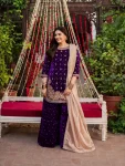 DESIGNER VELVET THREAD & SEQUENCE WORK WITH PEARL WORK TOP PALAZZO WITH DUPATTA PURPLE
