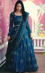 FANCY CHINON PIPE SEQUENCE WORK LEHENGA CHOLI WITH DUPATTA BLUE