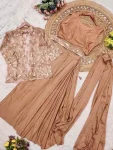 3FANCY CHINON SILK PLAIN READY TO WEAR SAREE AND BLOUSE WITH MULTI-THREAD EMBROIDERY SEQUENCE WORK KOTI PARTY WEAR WHOLESALE PRICE ETHNIC GARMENT (5)