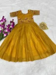 3FANCY GEORGETTE SILK EMBROIDERY AND HAND WORK KID’S GOWN FESTIVE WEAR WHOLESALE PRICE ETHNIC GARMENT (8)