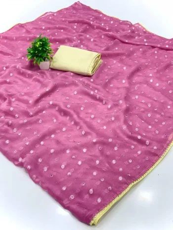 FANCY MOSS BUTTI SILK ZARI BUTTI WITH CONTRAST PALLU EMBROIDERY THREAD PITTA WORK SAREE WITH UNSTITCHED BLOUSE PINK