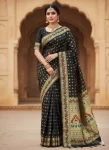 FANCY PAITHANI SILK ZARI WEAVING WORK SAREE WITH UNSTITCHED BLOUSE BLACK