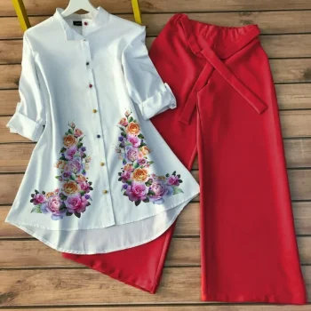 FANCY POLY RAYO PRINT WORK TUNIC TOP WITH PALAZZO RANI
