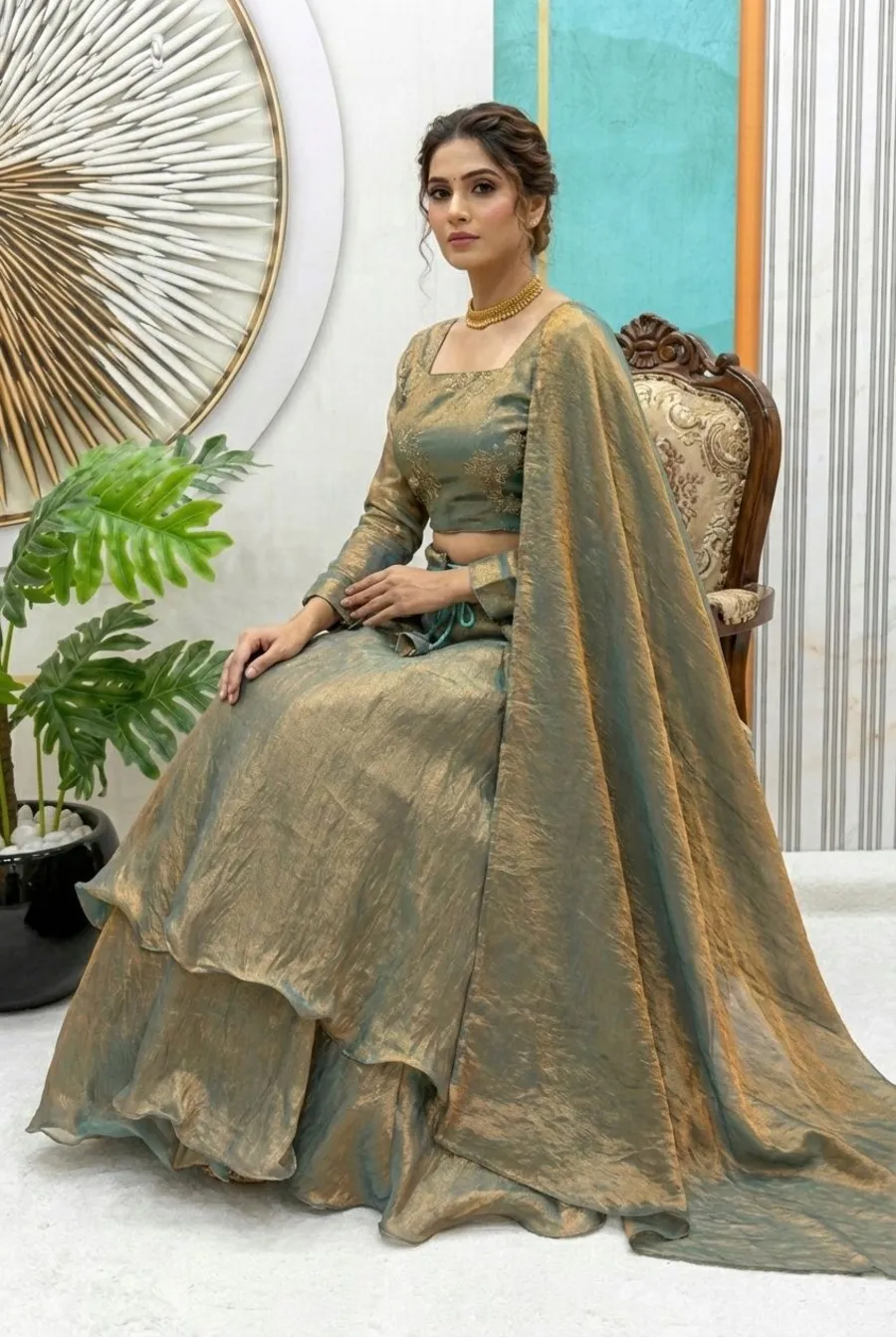 3FANCY SPACE SILK SEQUENCE EMBROIDERY WORK LEHENGA BLOUSE WITH EXTRA FRILLS AND DUPATTA PARTY WEAR WHOLESALE PRICE ETHNIC GARMENT (25)