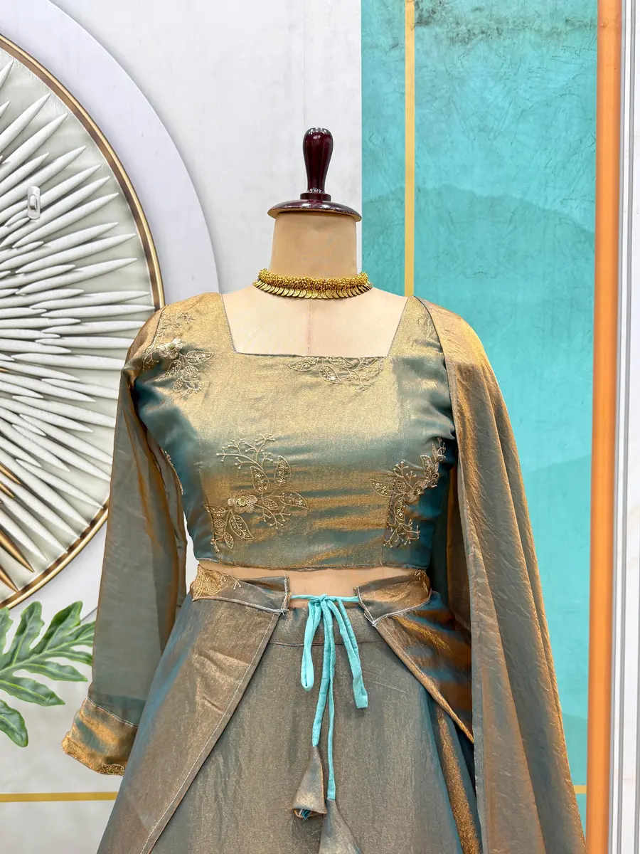 3FANCY SPACE SILK SEQUENCE EMBROIDERY WORK LEHENGA BLOUSE WITH EXTRA FRILLS AND DUPATTA PARTY WEAR WHOLESALE PRICE ETHNIC GARMENT (26)