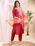 FANCY TAFETA SILK EMBROIDERY JARI WORK TOP BOTTOM WITH DUPATTA RANI