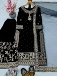 3FANCY VELVET EMBROIDERY CHAIN SEQUENCE WORK WITH RIVET MOTI HAND WORK TOP SHARARA WITH DUPATTA WEDDING WEAR WHOLESALE PRICE ETHNIC GARMENT (17)