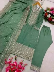 3LATEST CHINON SILK SEQUENCE EMBROIDERY WORK TOP BOTTOM WITH DUPATTA FESTIVE WEAR WHOLESALE PRICE ETHNIC GARMENT (14)