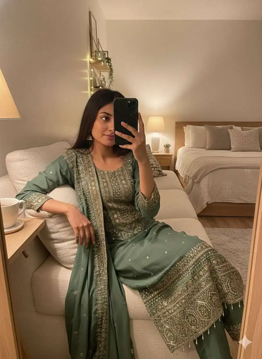 3LATEST CHINON SILK SEQUENCE EMBROIDERY WORK TOP BOTTOM WITH DUPATTA FESTIVE WEAR WHOLESALE PRICE ETHNIC GARMENT (15)