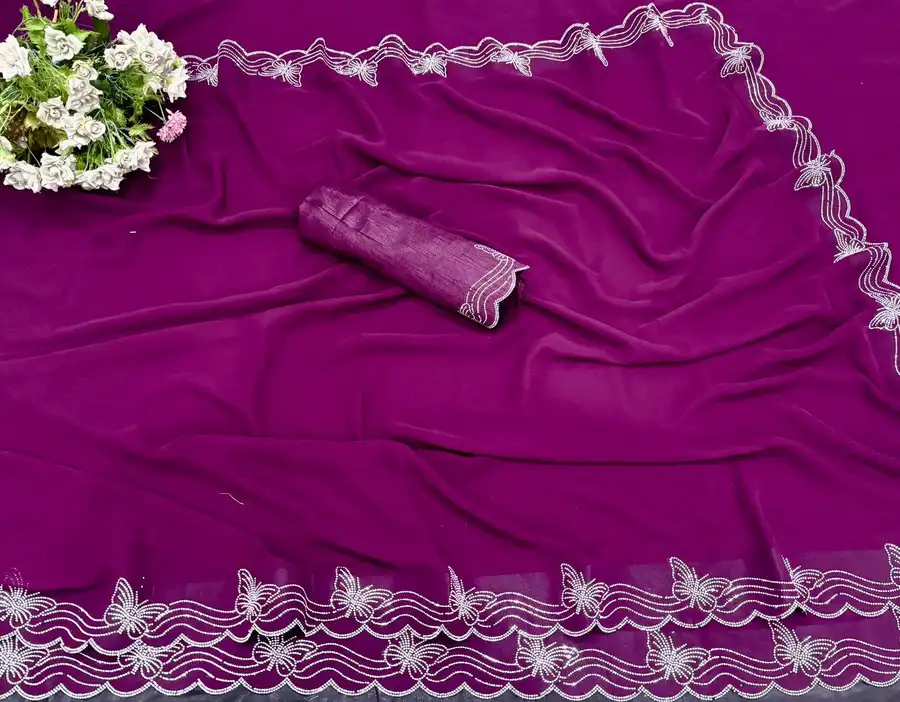 3MODERN GEORGETTE HOTFIX WORK SAREE WITH UNSTITCHED BLOUSE PARTY WEAR WHOLESALE PRICE ETHNIC GARMENT (20)