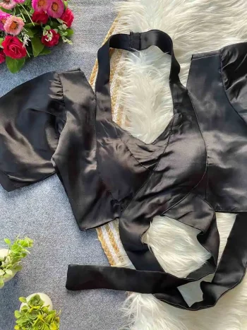 MODERN MALAI SATIN PLAIN STITCHED BLOUSE BLACK