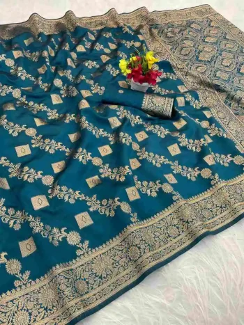 NEW ARRIVAL BANARASI SILK FLOWERS AND MINA & ZARI WEAVING WORK SAREE WITH UNSTITCHED BLOUSE RAMA