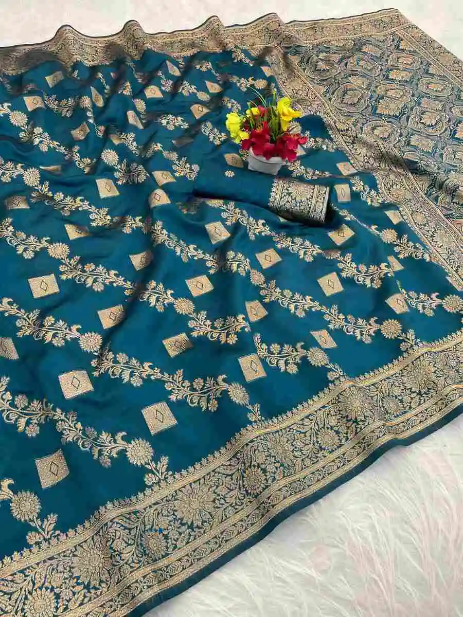 3NEW ARRIVAL BANARASI SILK FLOWERS AND MINA & ZARI WEAVING WORK SAREE WITH UNSTITCHED BLOUSE FESTIVE WEAR WHOLESALE PRICE ETHNIC GARMENT (6)