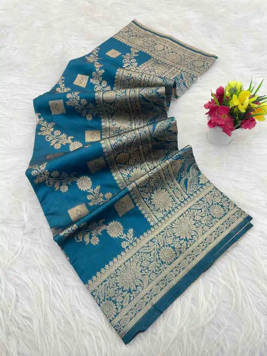 3NEW ARRIVAL BANARASI SILK FLOWERS AND MINA & ZARI WEAVING WORK SAREE WITH UNSTITCHED BLOUSE FESTIVE WEAR WHOLESALE PRICE ETHNIC GARMENT (7)