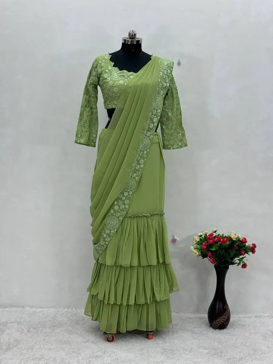 3NEW ARRIVAL GEORGETTE EMBROIDERY SEQUENCE WORK WITH RUFFLE WORK LEHENGA SAREE CHOLI WITH ATTACHED DUPATTA FESTIVE WEAR WHOLESALE PRICE ETHNIC GARMENT (17)