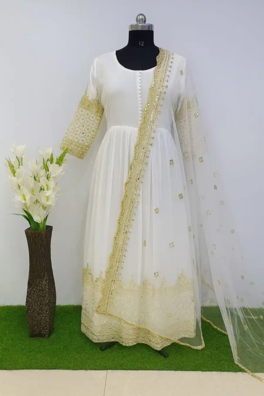 3NEW ARRIVAL GEORGETTE MULTI SEQUENCE WORK GOWN WITH DUPATTA FESTIVE WEAR WHOLESALE PRICE ETHNIC GARMENT (20)