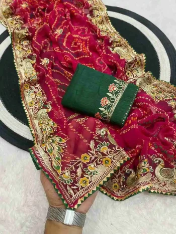 NEW ARRIVAL GEORGETTE ZARI EMBROIDERY WORK BORDER WITH LACE WORK SAREE WITH UNSTITCHED BLOUSE RANI