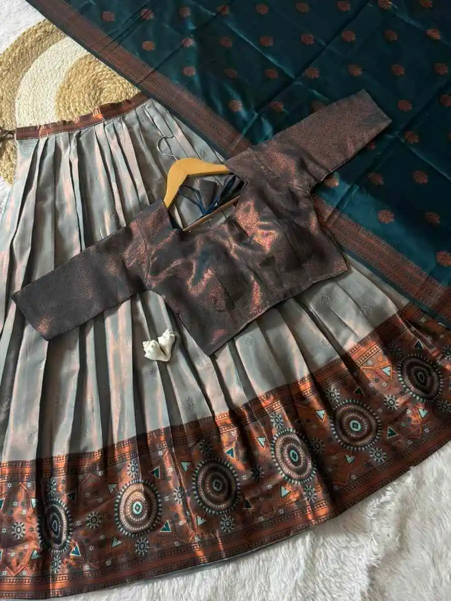 3NEW ARRIVAL KANJIVARAM SILK ZARI WEAVING WORK STITCHED LEHENGA UNSTITCHED CHOLI WITH DUPATTA FESTIVE WEAR WHOLESALE PRICE ETHNIC GARMENT (11)