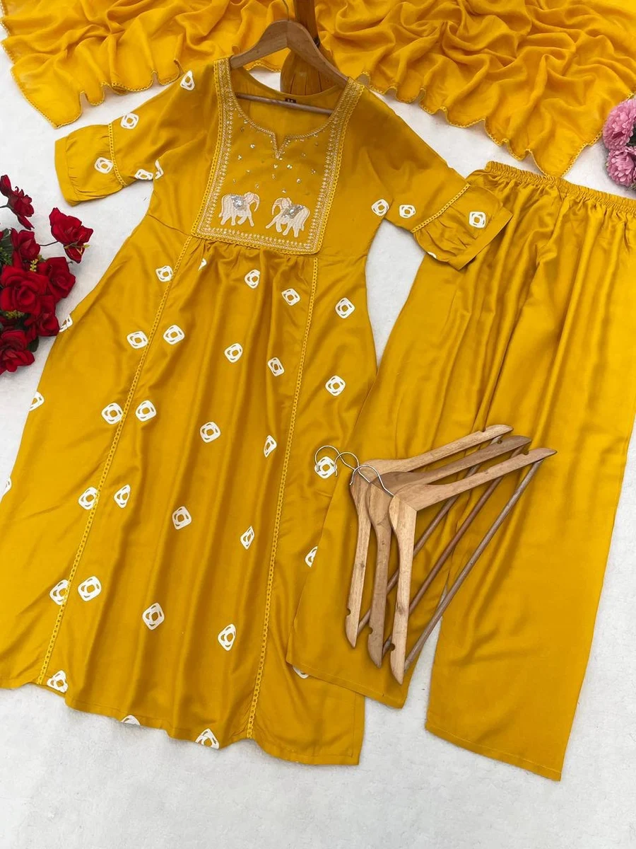 3NEW ARRIVAL RAYON EMBROIDERY WITH FOIL WORK TOP BOTTOM WITH DUPATTA FESTIVE WEAR WHOLESALE PRICE ETHNIC GARMENT (12)