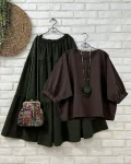 NEW ARRIVAL RAYON PLAIN TOP WITH LAYER SKIRT BROWN ANF GREEN
