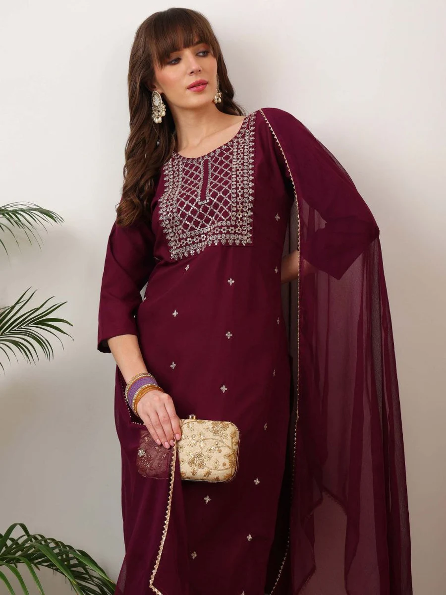 3NEW ARRIVAL SLUB COTTON EMBROIDERY WORK TOP BOTTOM WITH DUPATTA FESTIVE WEAR WHOLESALE PRICE ETHNIC GARMENT (8)