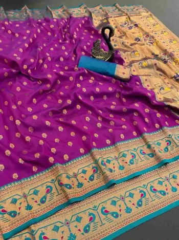 RICH LOOK PAITHANI SILK ZARI WEAVING WORK SAREE WITH UNSTITCHED BLOUSE PURPLE