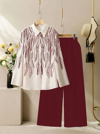 RICH LOOK POLY RAYON PRINTED WORK TOP PALAZZO SET MAROON
