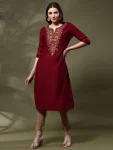 RICH LOOK RAYON EMBROIDERY WORK ONLY KURTI MAROON