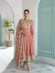 RICH LOOK SILK EMBROIDERY SEQUENCE CODING WORK TOP BOTTOM WITH DUPATTA PEACH