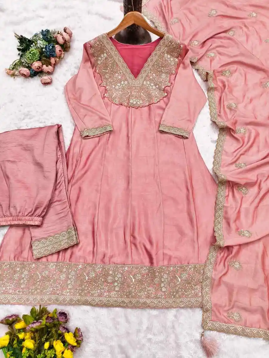 3RICH LOOK SILK EMBROIDERY SEQUENCE CODING WORK TOP BOTTOM WITH DUPATTA FESTIVE WEAR WHOLESALE PRICE ETHNIC GARMENT (5)