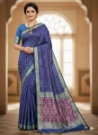 RICH LOOK SILK PATOLA PRINT DESIGN WITH GADWAL BORDER WORK SAREE WITH UNSTITCHED BLOUSE BLUE